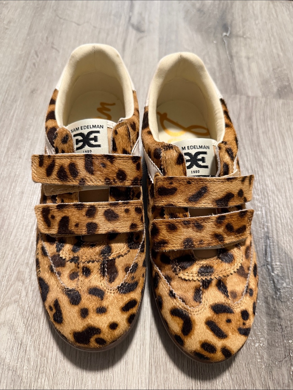 Sam Edelman Leopard Print Velcro Sneakers - Brown